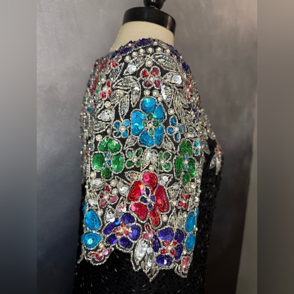 ✨ Vintage 1980s Stenay Black Silk Beaded Dress – Made in India ✨ - Picture 7 of 13